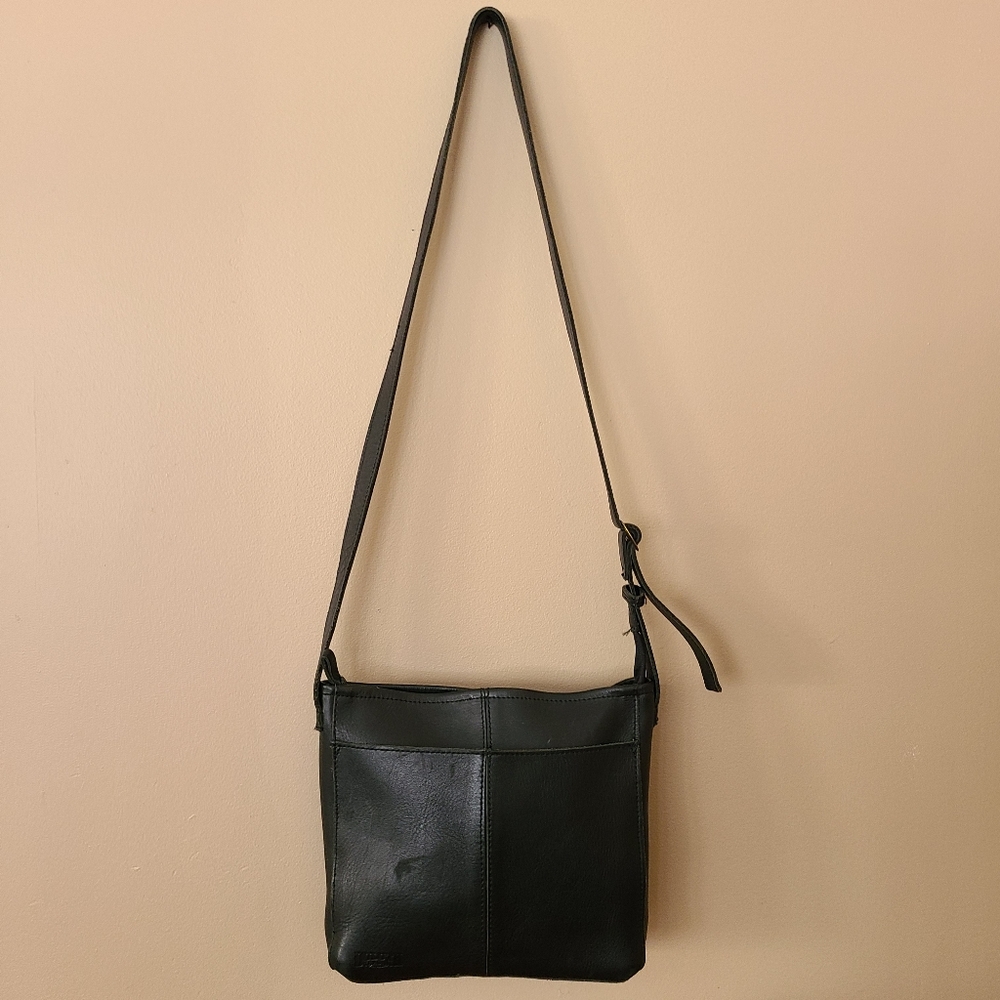 Duluth Trading black leather handbag shoulder/cross body, adjustable strap